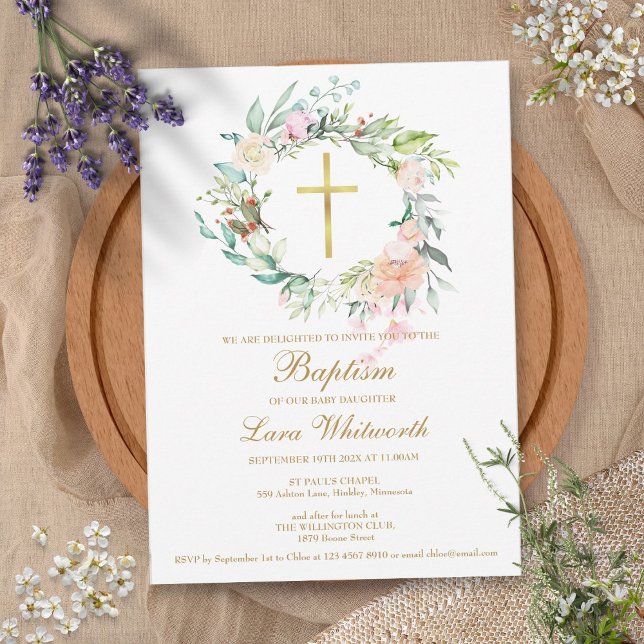Baptism Christening Woodland Floral Garland Invitation (Baptism Christening Woodland Floral Garland Invitation)