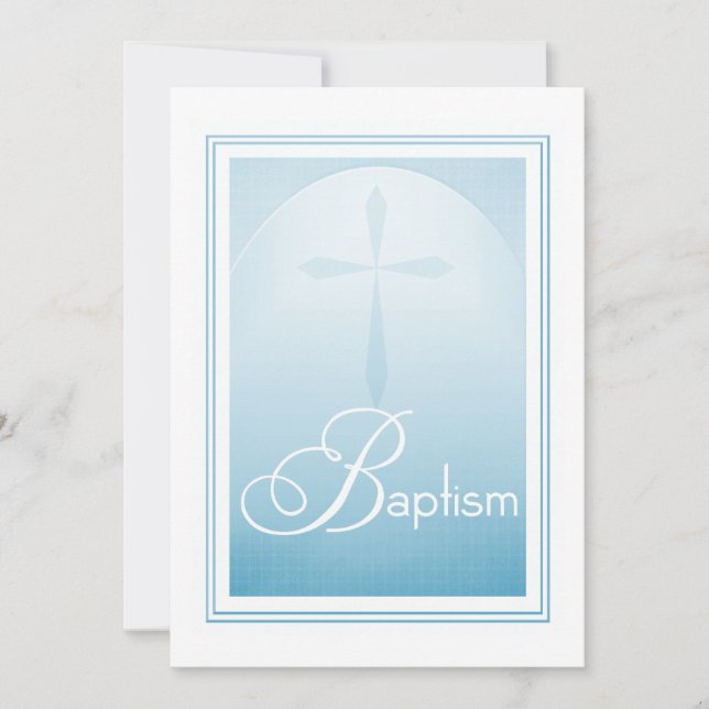 Baptism Christian Cross in Blue Invitation (Front)