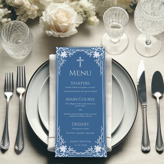 Baptism Classic Blue Elegant Boy Christening  Menu (Creator Uploaded)
