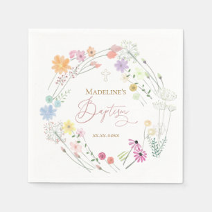 Baptism colourful wildflowers wreath napkin