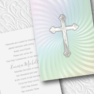 Baptism Communion Confirmation Iridescent Pearl Invitation