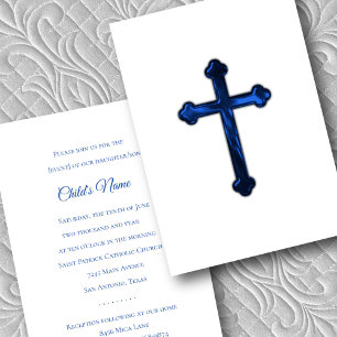Baptism Confirmation 1st Communion Blue Cross Invitation