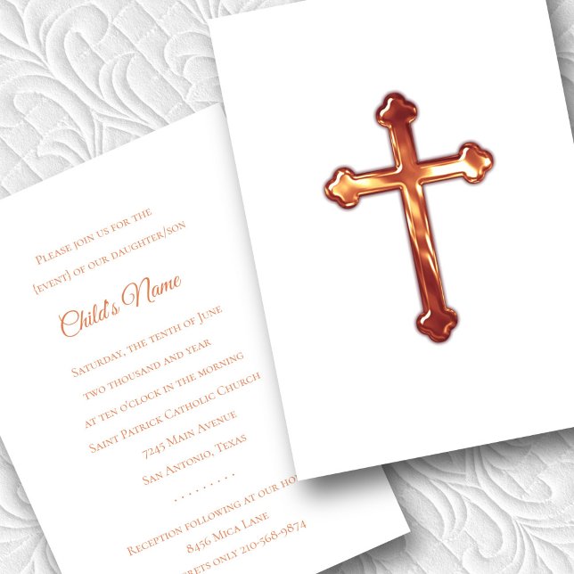 Baptism Confirmation 1st Communion Copper Cross Invitation (Creator Uploaded)