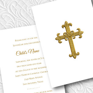 Baptism Confirmation 1st Communion Gold Cross 3 Invitation