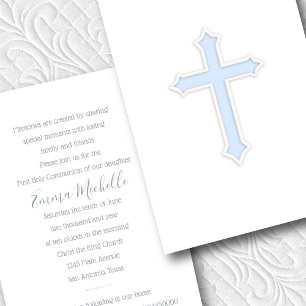 Baptism Confirmation Communion Cross Blue Invitation