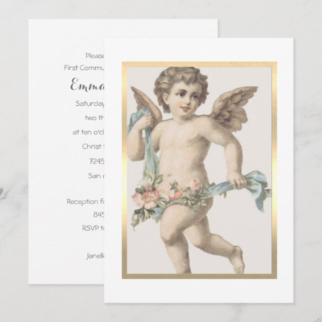 Baptism/Confirnation/First Communion Cherub Invitation (Front/Back)