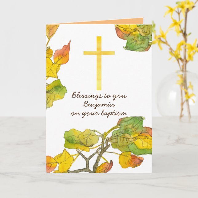 Baptism Congratulations Mark Bible Verse Christian Card (Yellow Flower)