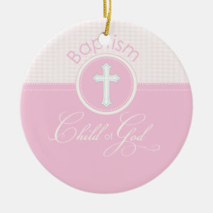 Baptism Congratulations Pink, Round Gifts Ceramic Tree Decoration