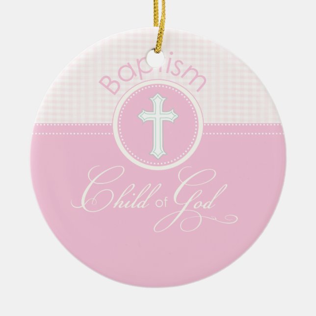 Baptism Congratulations Pink, Round Gifts Ceramic Tree Decoration (Front)