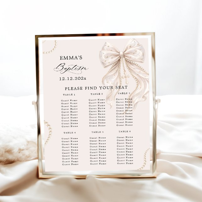 Baptism Coquette Bow and Pearl Seating Chart (Creator Uploaded)