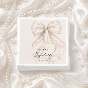 Baptism Coquette Bow with Pearl Napkin