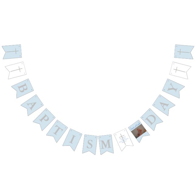Baptism Cross Blue White Photo Bunting Banner (All)