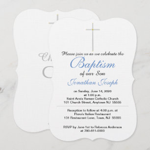 Baptism Cross Boy Blue Invitations