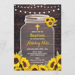 Baptism Cross Christening Baby Jar Wood Sunflower Invitation