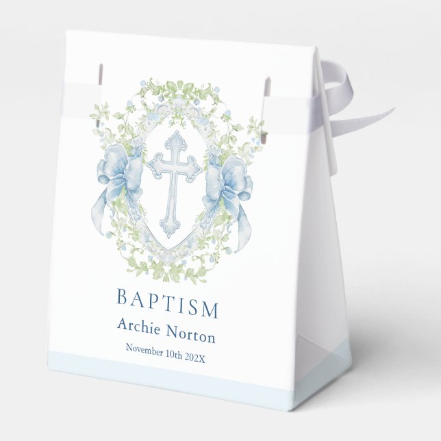 Baptism Cross Crest Greenery Baby Boy Favour Box (Back Side)