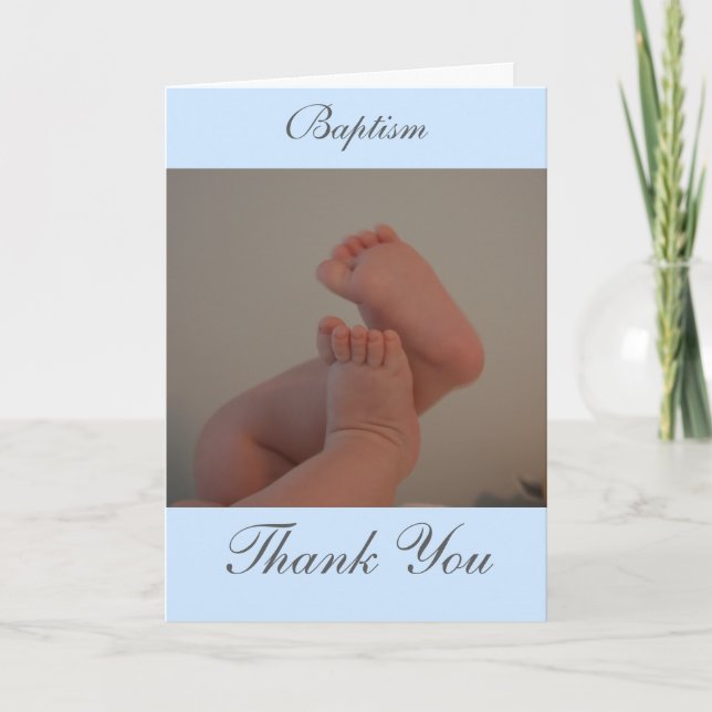 Baptism Cross Light Blue Insert Photo Thank You (Front)