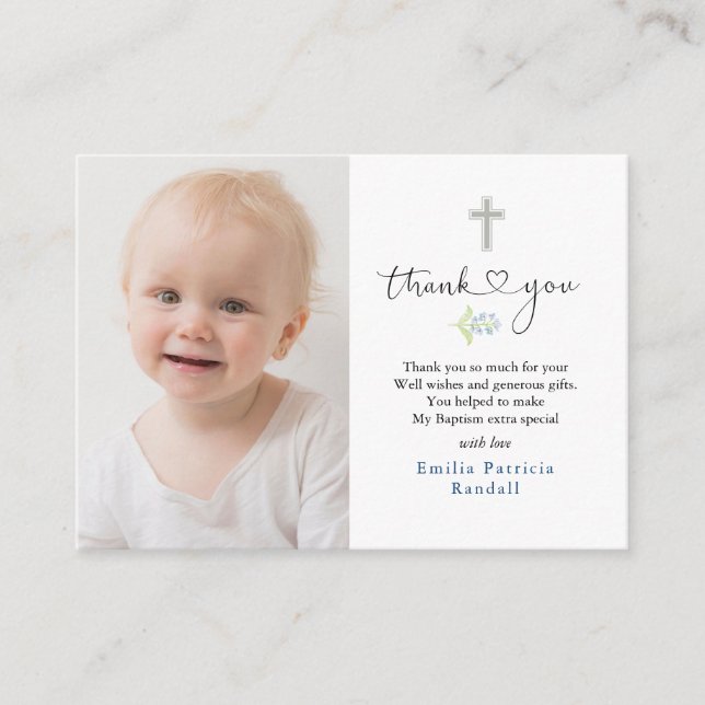 Baptism Cross Photo Thank You card (Front)