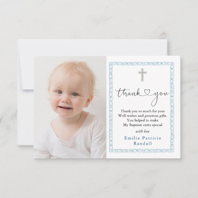 Baptism Cross Photo Thank You card (Front)