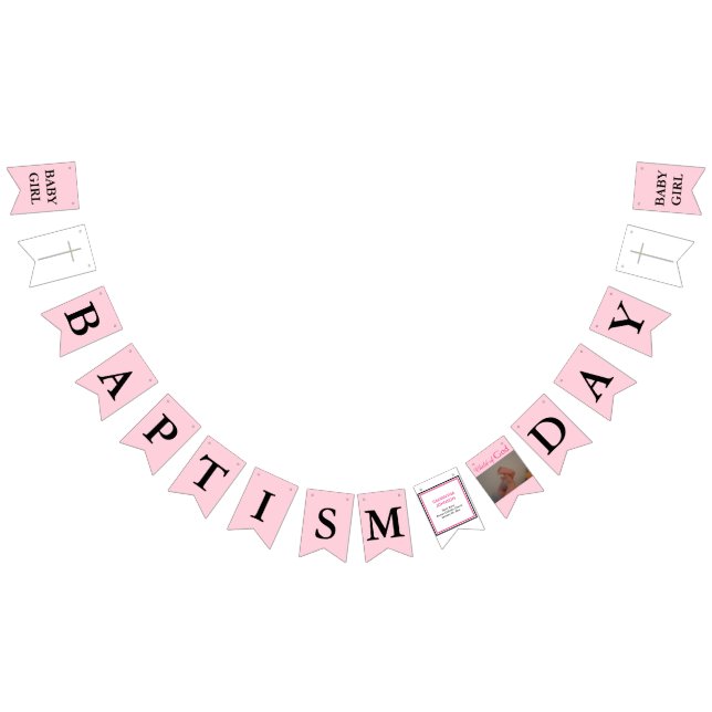 Baptism Cross Pink Black Photo Bunting (All)