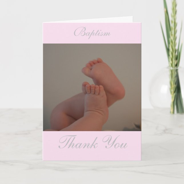 Baptism Cross Pink Insert Photo Thank You Cards (Front)
