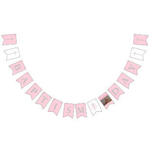 Baptism Cross Pink White Photo Bunting Banner