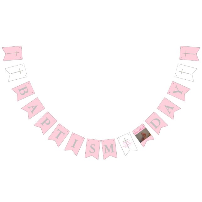 Baptism Cross Pink White Photo Bunting Banner (All)