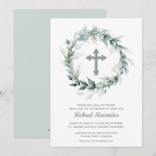 Baptism Cross Wreath Invitations