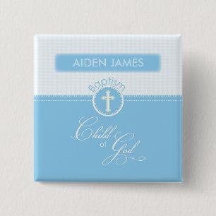 Baptism, Custom Name, Blue Child of God 15 Cm Square Badge