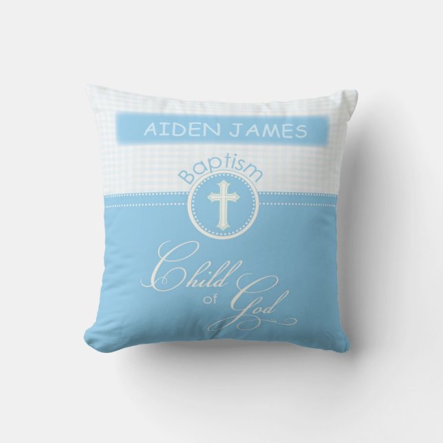 Baptism, Custom Name, Blue Child of God Cushion (Front)