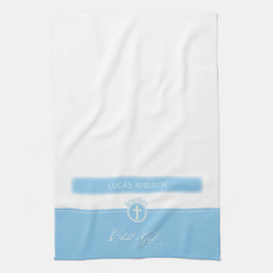 Baptism, Custom Name, Blue Child of God Tea Towel