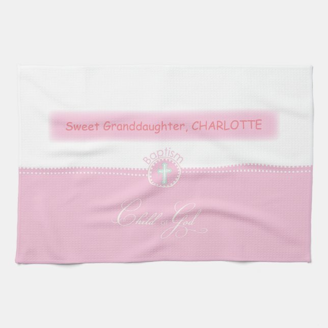 Baptism, Custom Name, Congratulations Pink Child o Tea Towel (Horizontal)