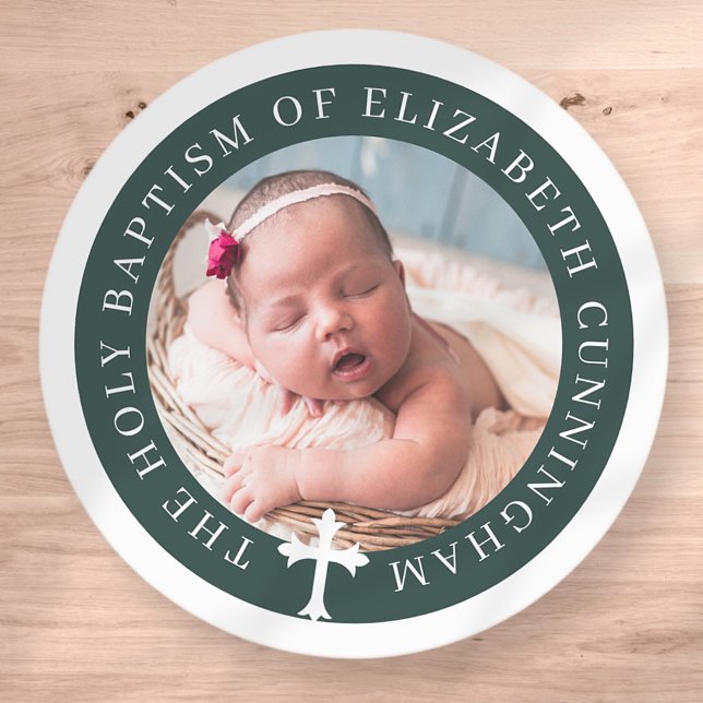 Baptism | Custom Photo and Cross Classic Round Sticker (Creator Uploaded)