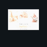 Baptism custom photo modern boy girl  canvas print<br><div class="desc">For an elegant baptism,  gender neutral.  A chic white background. Personalise and add 3 vertical sized photos,  the name of the child and the date of the baptism. Black and golden letters.</div>