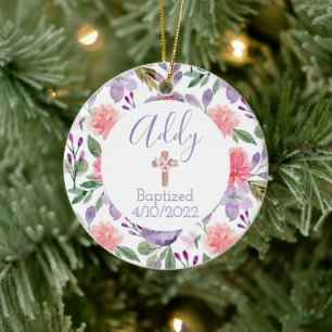 Baptism Date Christian Purple Floral Ornament