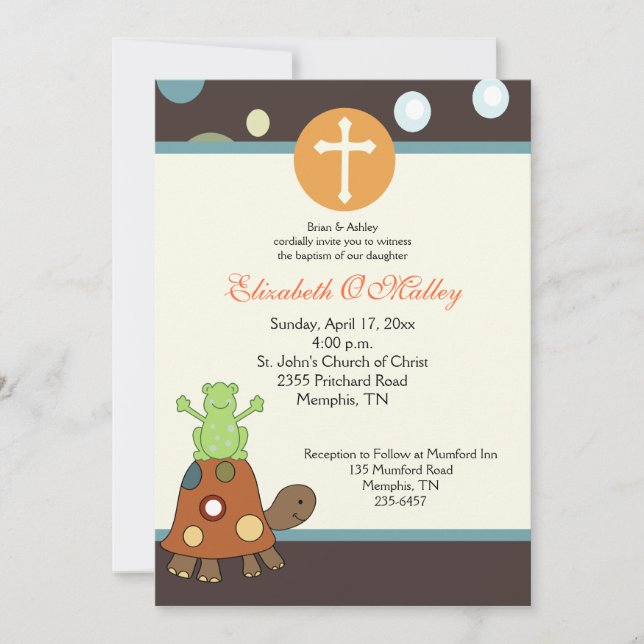 Baptism Dedication 5x7 Frog & Turtle Invitation (Front)