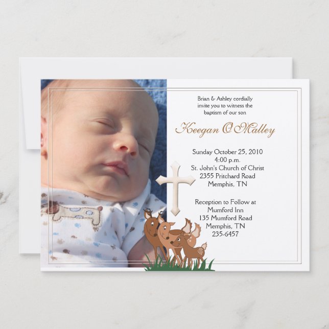 Baptism Dedication 5x7 Photo Deer Family Invite (Front)