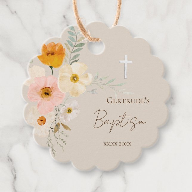 Baptism delicate bouquet favour tags (Front)