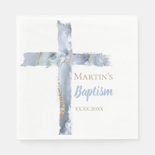 Baptism dusty blue agate Holy Cross Napkin