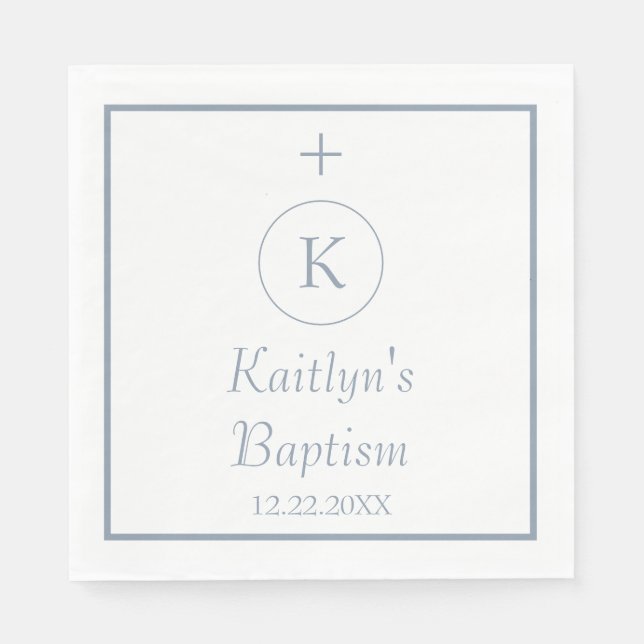 Baptism Dusty Blue Monograms Custom Name Colour Napkin (Front)
