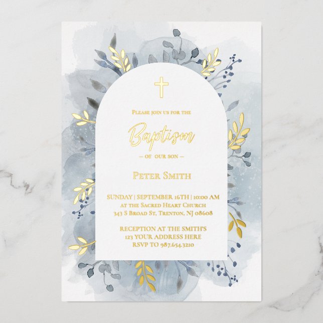 Baptism dusty blue watercolor silver (Front)