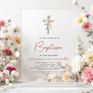 Baptism Dusty Pink Rose Greenery Eucalyptus Acrylic Invitations