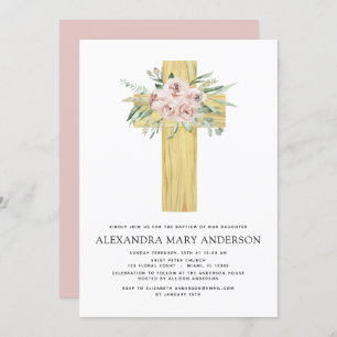Baptism Dusty Pink Rose Greenery Eucalyptus Invitation