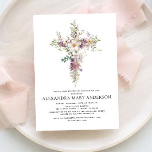 Baptism Dusty Pink Rose Greenery Eucalyptus Invitation
