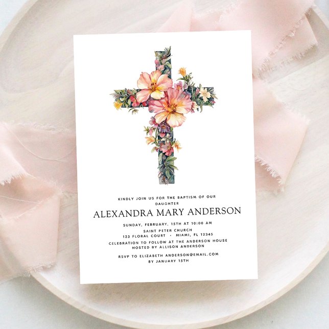 Baptism Dusty Pink Rose Greenery Eucalyptus Invitation (Creator Uploaded)