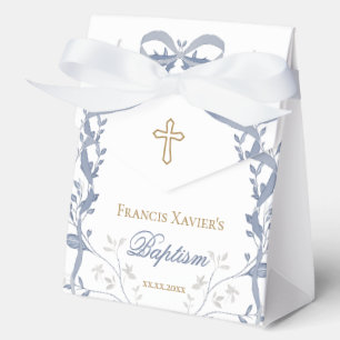 Baptism elegant blue bow favour box