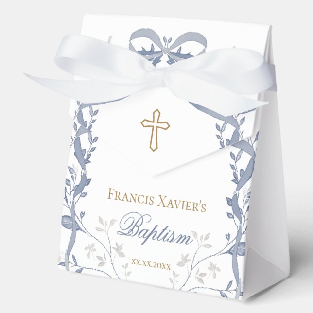 Baptism elegant blue bow favour box (Front)