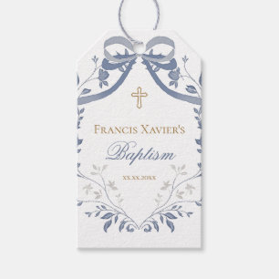 Baptism elegant blue bow gift tags
