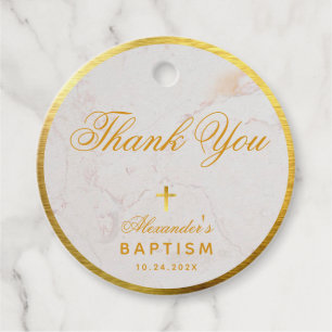 Baptism Elegant Marble Faux Gold Foil Thank You Favour Tags