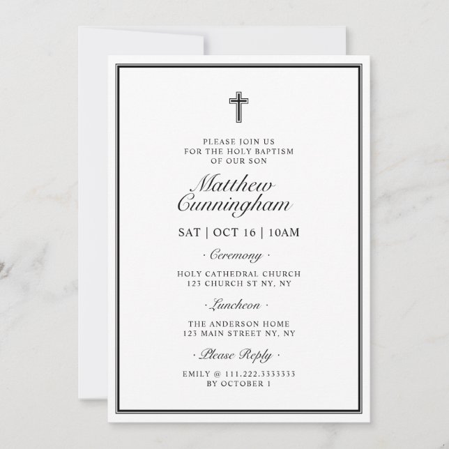 Baptism Elegant Modern Cross QR Code Invitation (Front)