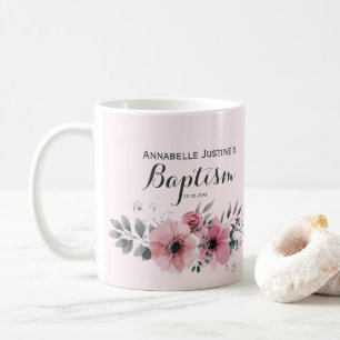 Baptism Elegant Pink Floral Coffee Mug